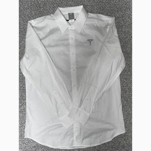 TESLA - Men's Size L White Button Up Long Sleeve Collared Dress Shirt Logo